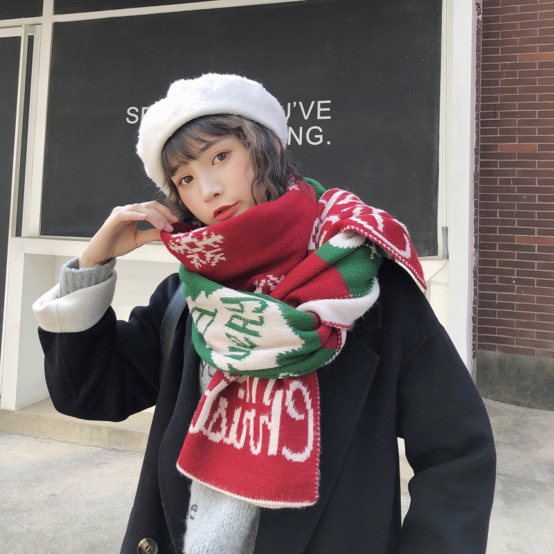 Paire de châles chauds en tricot d'hiver de Noël pour sœurs et étudiantes, écharpe douce, cadeau de Noël_voghion.com