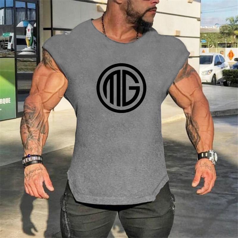 Cross-border Gym Sleeveless T-shirt, Sports Vest, Bodybuilding Men's Pure Cotton Vest, Running Training Thin Top