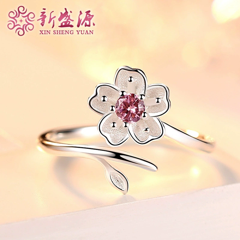 Креативное кольцо из стерлингового серебра S925, женское японское и корейское индивидуальное простое свежее Вишневое цветение, открытые студенческие хипстерские украшения для указательных пальцев