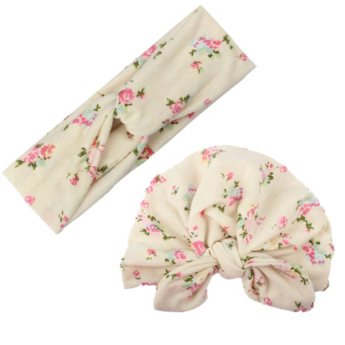 New European and American mother and baby set, printed cross headband, printed bunny ears hat, cute printed headband