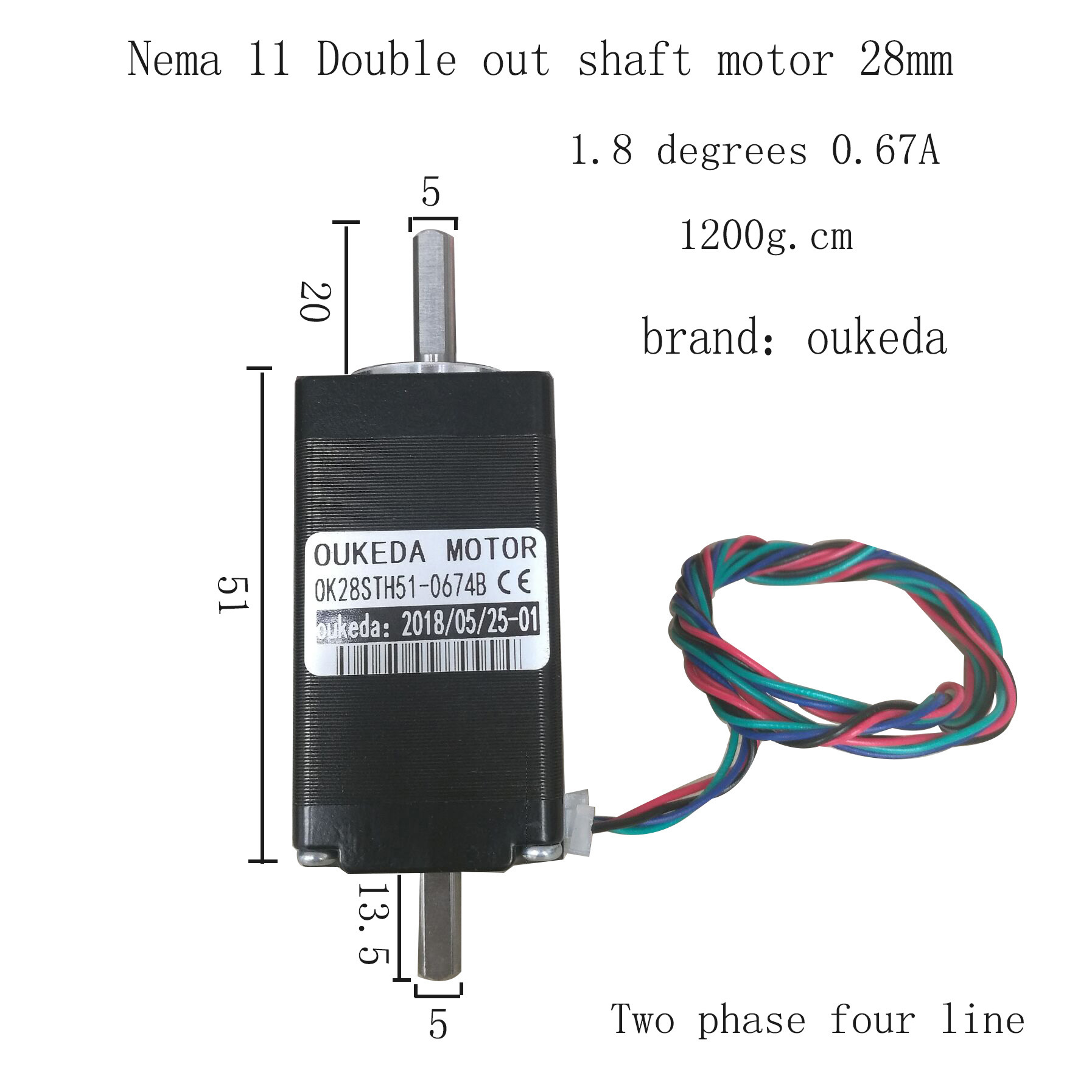 OK28STH51-0674B  Nema11步进电机 1200g.cm 28双轴步进电机
