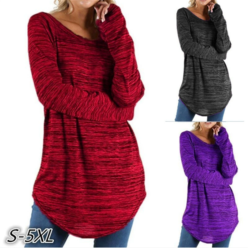 Женская свободная футболка большого размера с круглым вырезом и длинным рукавом на AliExpress Wish Amazon Explosions, кросс-Бордер, в наличии, 2019