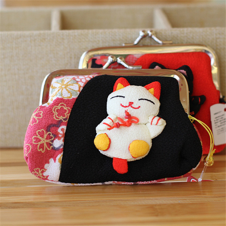 乐喵 日式和风布艺工艺品摆件招财猫方夹包零钱包便携女生饰品