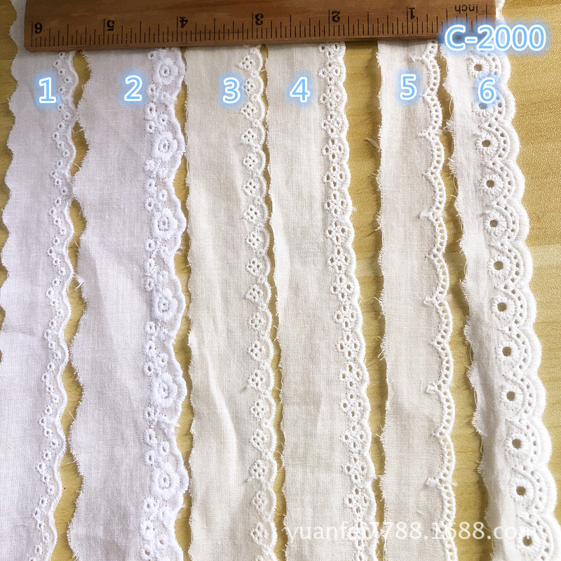 C-2000全纯棉打孔小花边布料蕾丝刺绣新版家纺洋装花边DIY辅料
