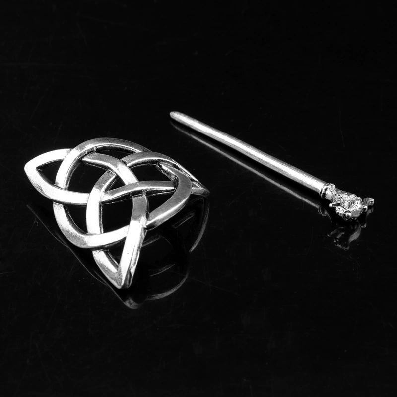 Сплавной ретро шпилька (Mo Chun), дизайн Celtic‑knot, электропокрытие, 4.5×5.9×8 см