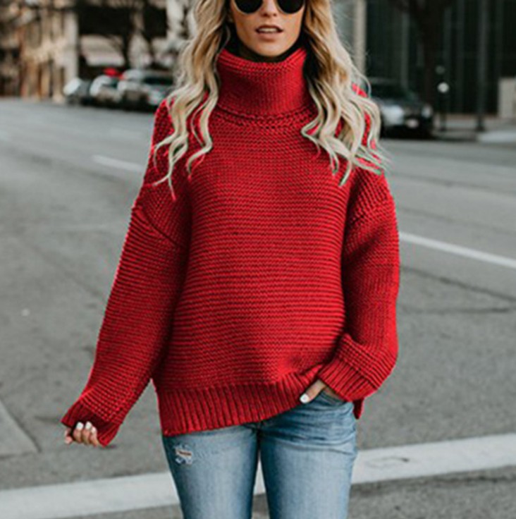Suéter de Punto de Estilo Europeo y Americano Nuevo para Otoño e Invierno 2025 de Amazon y eBay, Suéter de Cuello Alto de Manga Larga para Mujer