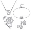 Silver needle Cat face suit kitten Necklace Earrings lovely Kitty Ear Studs Female models student Ring wholesale