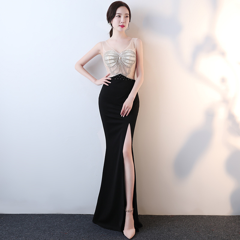 Evening dresses vestido de noche Long dress sexy show car model KTV night club perspective sexy low chest deep V-Neck long skirt