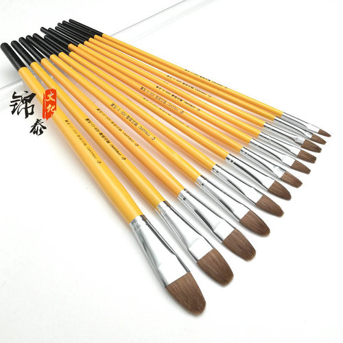 Jintai Culture oil paint brush wolf hair water chalk No. 1-12 duck tongue flat head yellow rod students practice painting acrylic