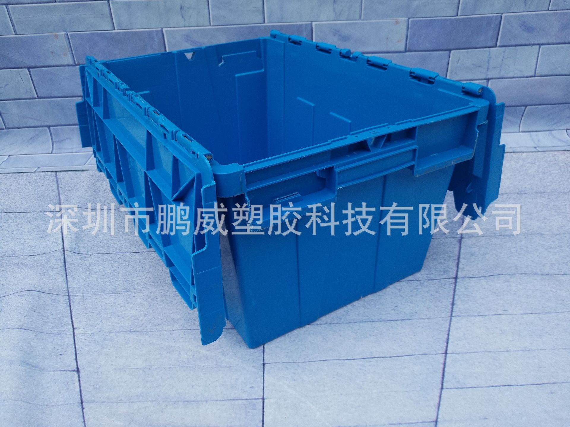 供应江苏物流通用连盖箱 加厚可套叠 美丽蓝色食品文件周转箱