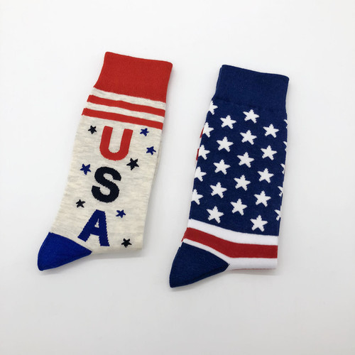 Autumn and winter American flag letter version jacquard mid-length cotton socks 200N couple style personalized trendy socks for men