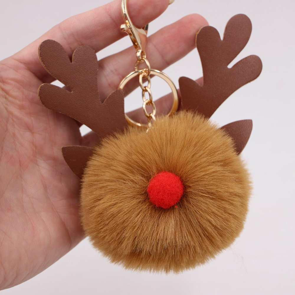 Cute Antlers Pu Leather Plush Plating Christmas Bag Pendant Keychain display picture 1