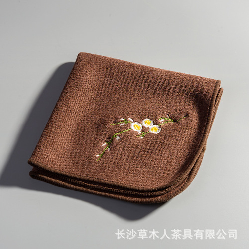 Caomuren embroidered cotton fiber tea towel thickened absorbent tea cloth cleaning towel tea ceremony rag tea set accessories