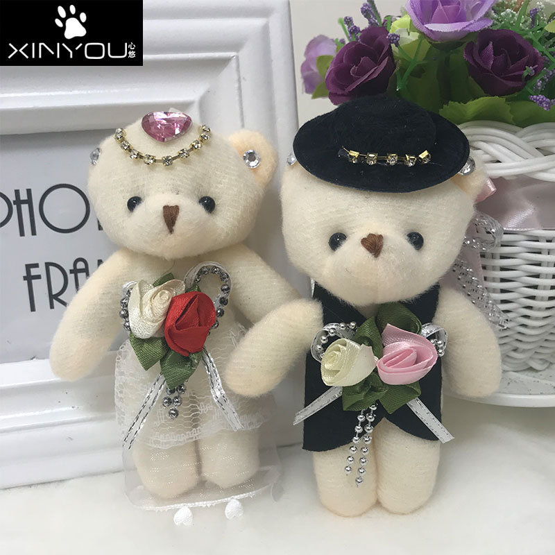 Lovers money Diamonds Little Bear Wedding dress Little Bear Cartoon bouquets Teddy Bear Doll Plush Pendant Wedding celebration gift