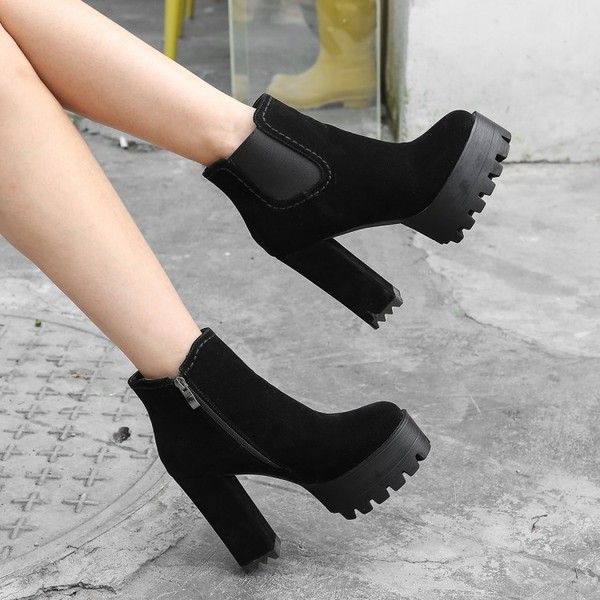 Thick heel side zipper short boots women’s Boots New High Heel thick bottom Martin boots waterproof platform short boots