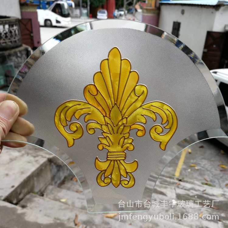 欧式彩绘贴片玻璃 雕花屏风玻璃 厨柜门花玻璃欢迎来图