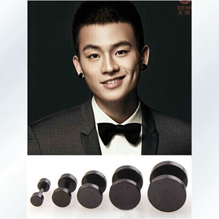 韩版时尚男耳钉同款圆饼哑铃钛钢耳钉批发 个性跨境ebay套装货源