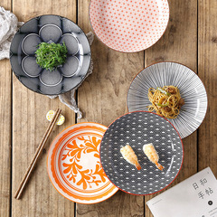 8-inch creative Nordic style color printed underglaze ceramic tableware home round deep meal plate