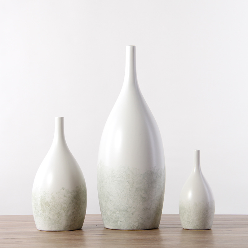 Simple florero de cerámica decoración simple sala de estar modelo Estilo nórdico luz verde ins flor dispositivo arreglo de flores secas