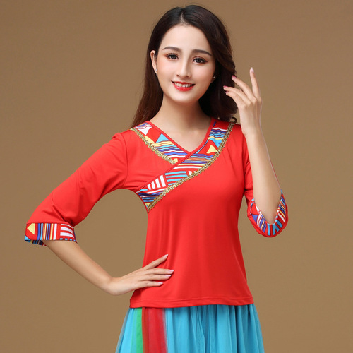 New Luoshen Spring and Autumn Square Dance Costume for Women, Short Sleeve, Middle-Aged and Elderly Performance Skirt, Ethnic Dance Suit with Pants