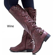 ebay大碼長靴40-43皮帶扣平跟高筒靴wish款騎士靴40碼0.83kg