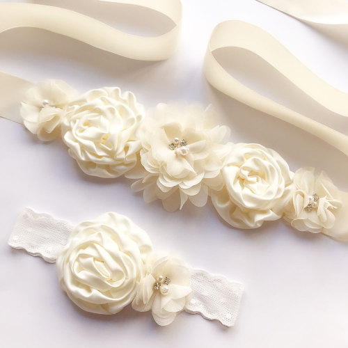 HW01花童礼服腰带儿童摄影孕妇写真腰带复古花朵新娘伴娘腰封跨境