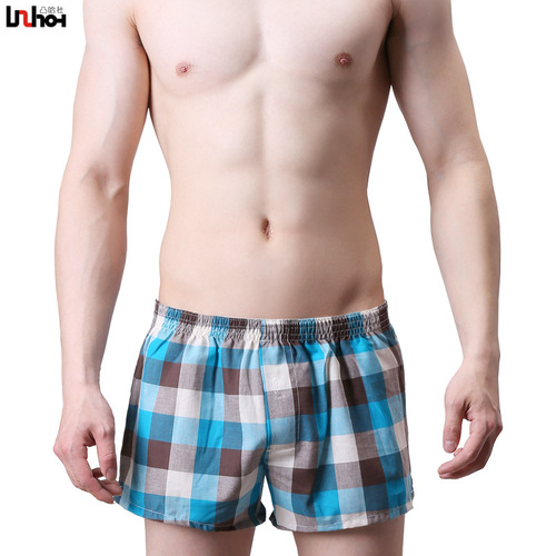 Grid loose and comfortable breathable cotton men's straight-leg pants men's arrow pants briefs 14010