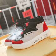 拼色厚底板鞋女休闲鞋2018新款系带平底百搭透气春秋女鞋袜子鞋