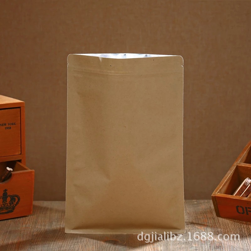 13*18.5牛皮纸袋平底自封袋复合包装袋内铝箔膜干果打包袋10只