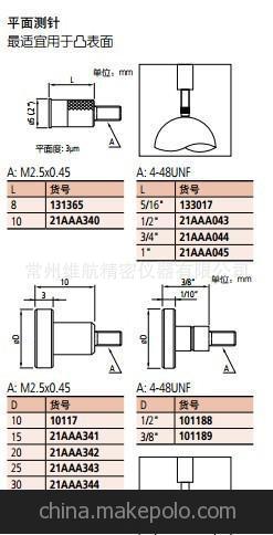 常州维航公司供应三丰指示表测针21AAA330  21AAA257  120066