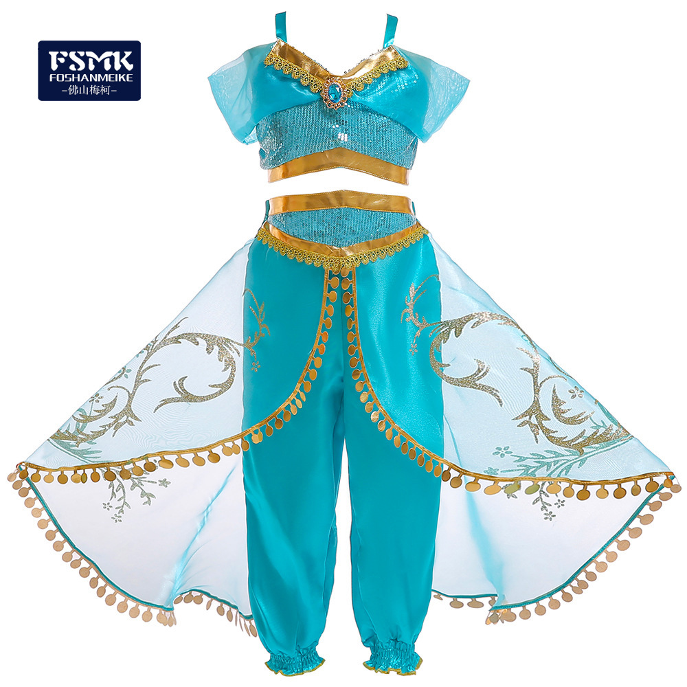 Europa y América Navidad Aladdin lámpara mágica Cosplay Jasmine princesa vestido lentejuelas papel traje de dos piezas