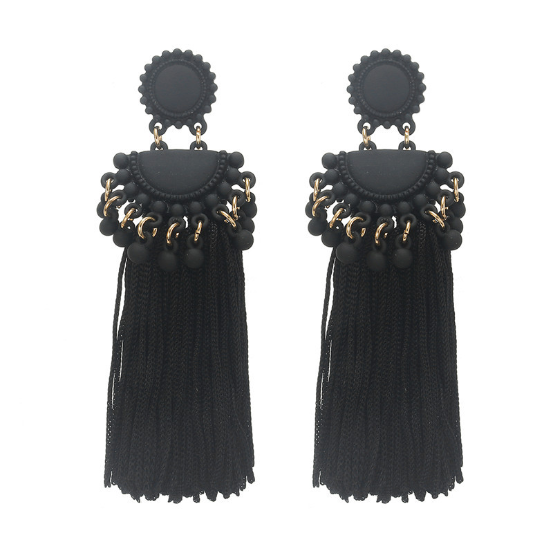 Hot Long Tassel Black Pink Earrings display picture 4