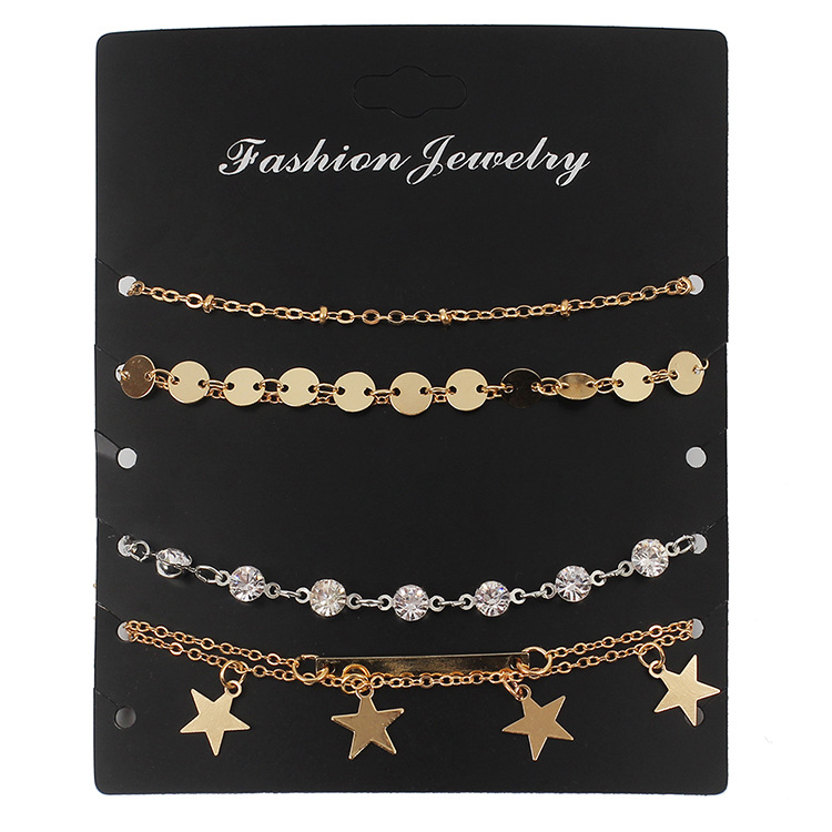 wish速卖通爆款热销组合 五角星圆片水钻脚链链套装 沙滩饰品