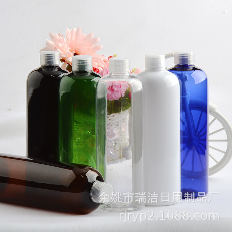 500ml毫升圆肩旋盖瓶带内塞沐浴露洗发水分装瓶PET塑料空瓶普通盖