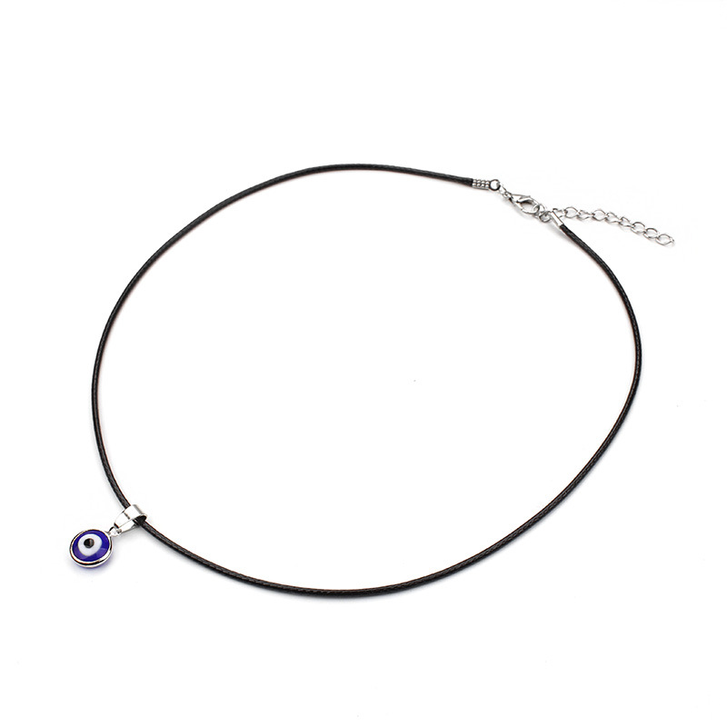 Unique Evil Eye Pendant, Black Short Necklace, Wax Cord Collarbone Chain, Street Vendor Accessories_voghion.com