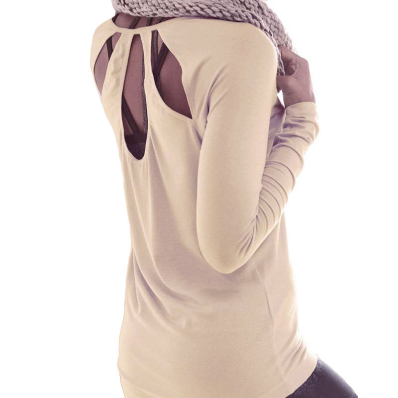 Loose Fit Long Sleeve T Shirt Solid Color Sexy Hollow Back Design Spring Summer Casual Wear Wholesale Available