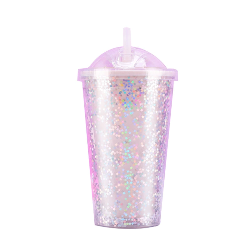 Double-layer fresh plastic straw for students with glass, Korean style