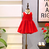 Red dress, fashionable girl's skirt, small princess costume, 2023 collection, Korean style, backless