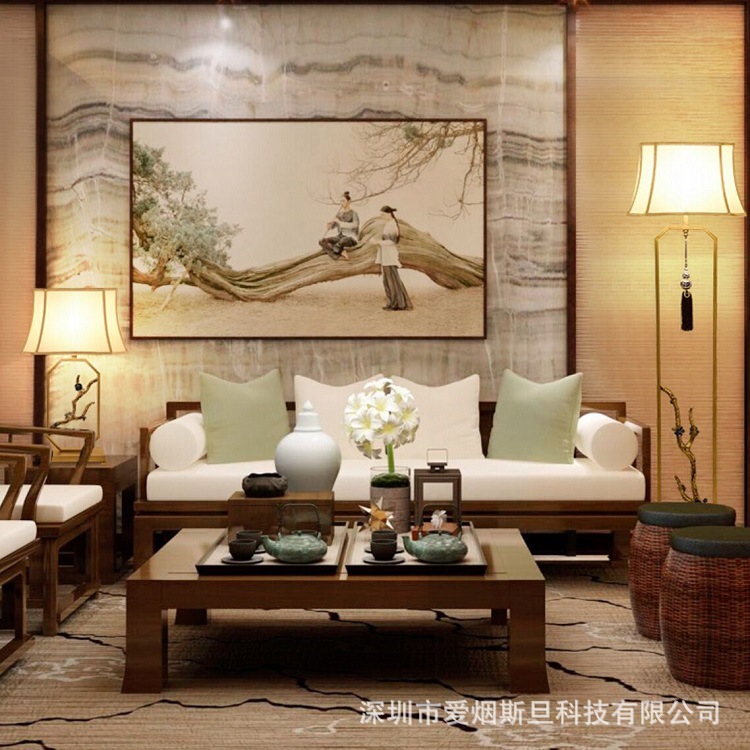 现代新中式客厅铁艺落地灯复古立式床头装饰台灯梅花布艺古典灯具