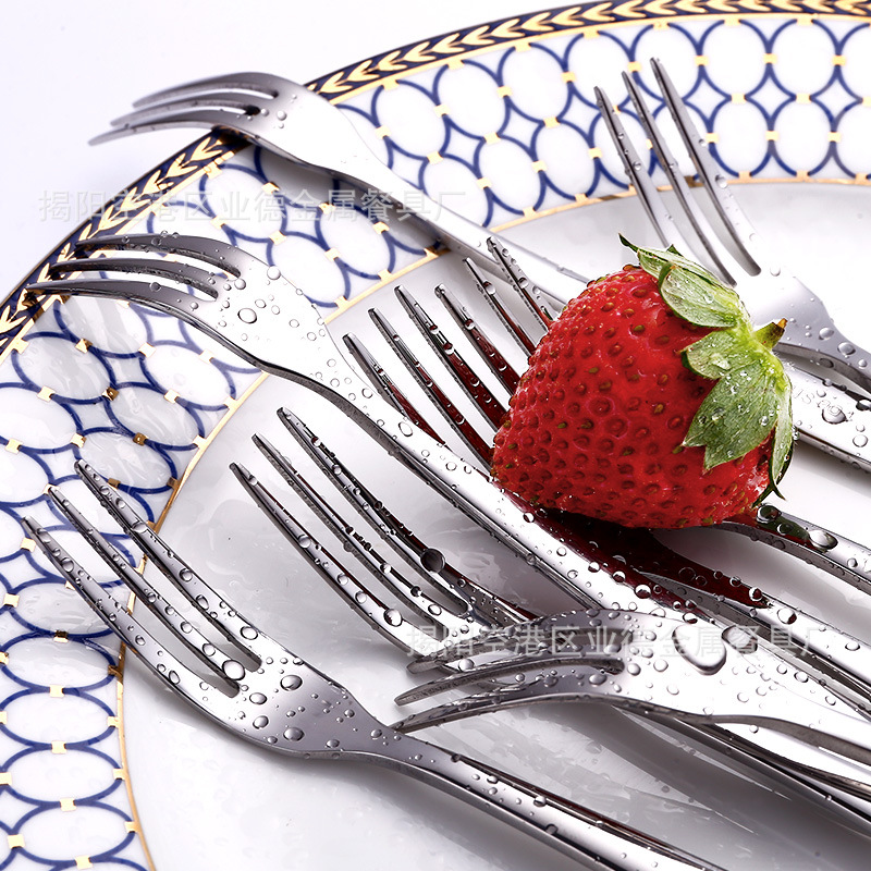 304不鏽鋼水果叉加厚蛋糕月餅叉優雅三齒創意不鏽鋼水果簽沙拉叉