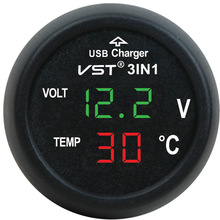 車載USB充電器測電瓶電壓數碼顯示 帶電壓計及溫度計706三合一