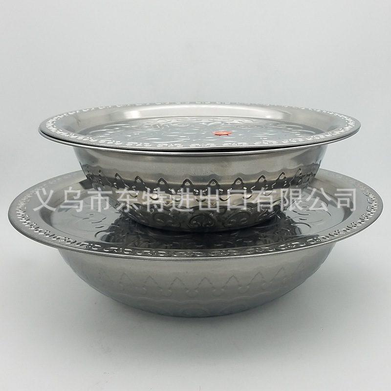 厂家直销不锈钢盖盆多功能压花盆外贸出口盖盆平盖大圆套盆详情图3