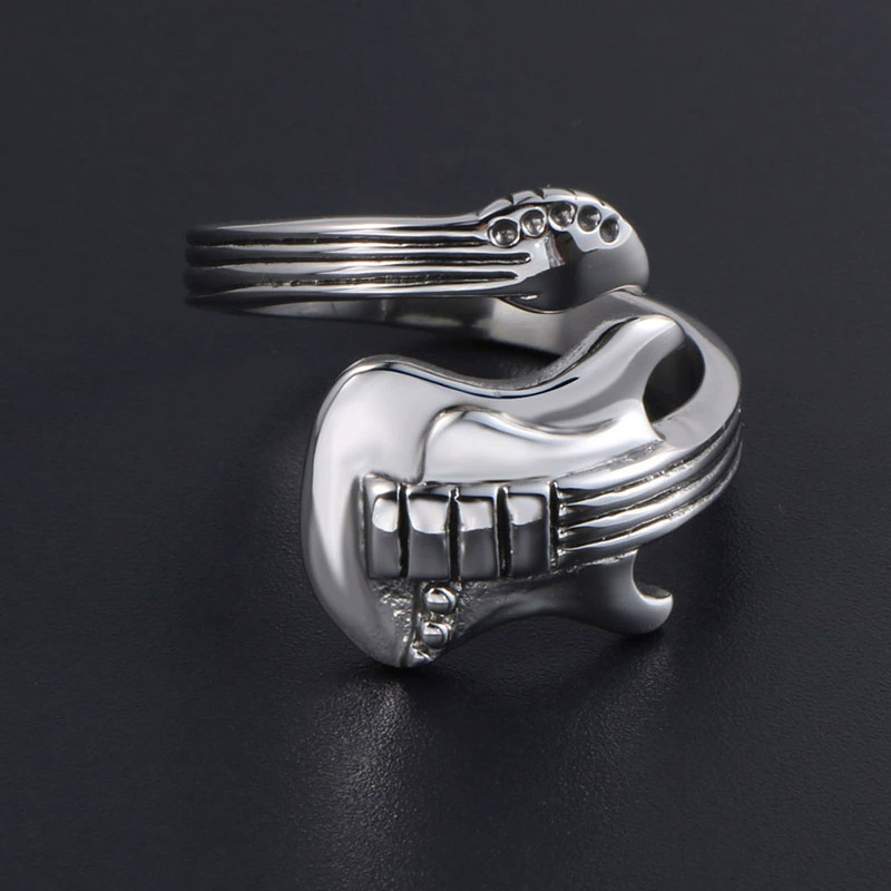 Retro accessory, ring stainless steel, music guitar, for beloved