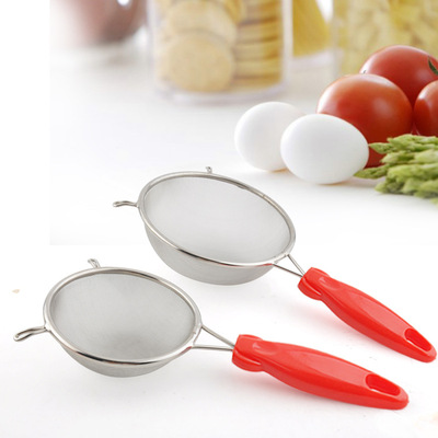 不锈钢果汁过滤大网勺厨房用品塑料柄油炸油隔面粉密网漏勺