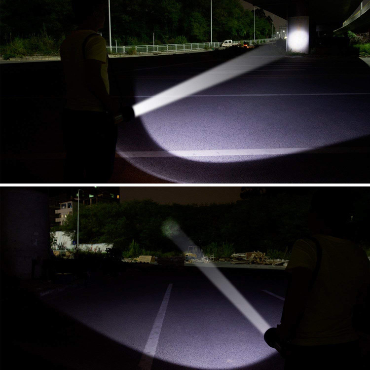 Handheld flashlight, LED super bright waterproof silver black spotlight