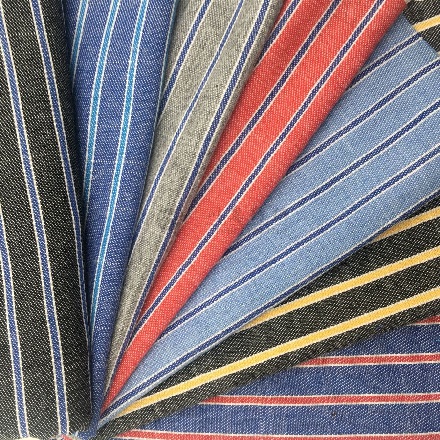 厂家直销 现货供应 人棉条子 色织面料 外贸热卖 时装衬衫 批发