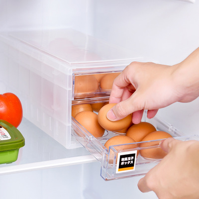 日式透明鸡蛋盒 冰箱创意塑料收纳盒 抽屉式双层厂家直销保鲜盒大