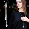 Universal sweater with tassels, long chain, pendant from pearl, necklace, clothing, accessory, simple and elegant design