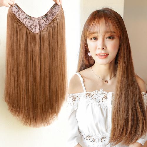 Wig for women with long curly hair, big wave, long hair, fluffy natural long straight hair, U-shaped wig hair extensions