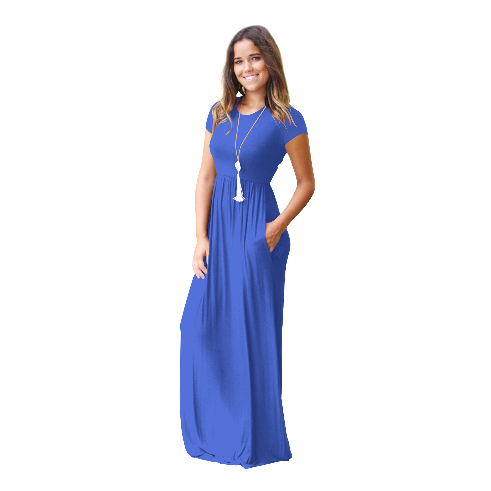 Robe Régulière Pour Femmes Décontracté Col Rond Manches Courtes Couleur Unie Maxi Robe Longue Quotidien Rue display picture 5